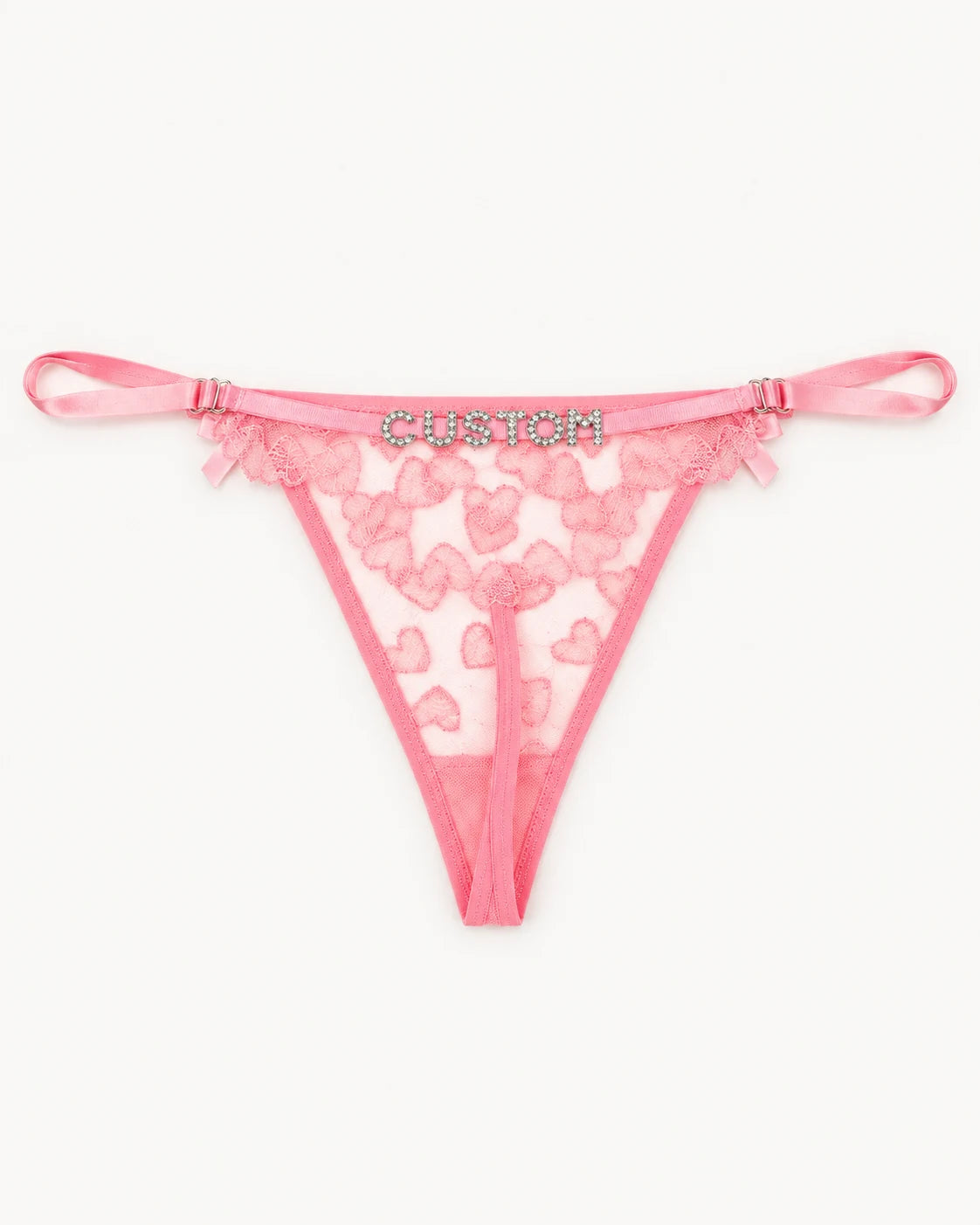 Custom Rhinestone Heart Lace Thong — Pink · colour view