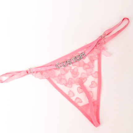 Custom Rhinestone Heart Lace Thong
