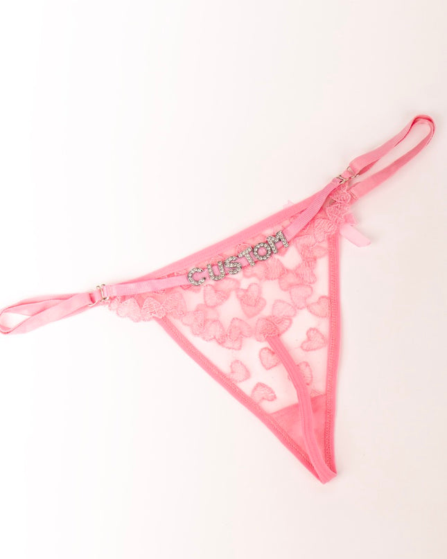 Custom Rhinestone Heart Lace Thong