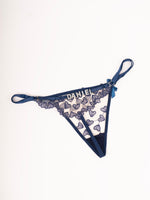 Custom Rhinestone Heart Lace Thong — Blue · colour view