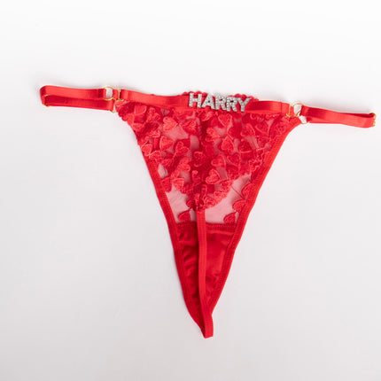 Custom Rhinestone Red Lace Lingerie Set