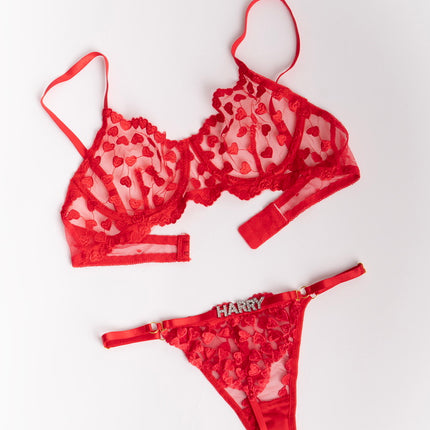 Custom Rhinestone Red Lace Lingerie Set