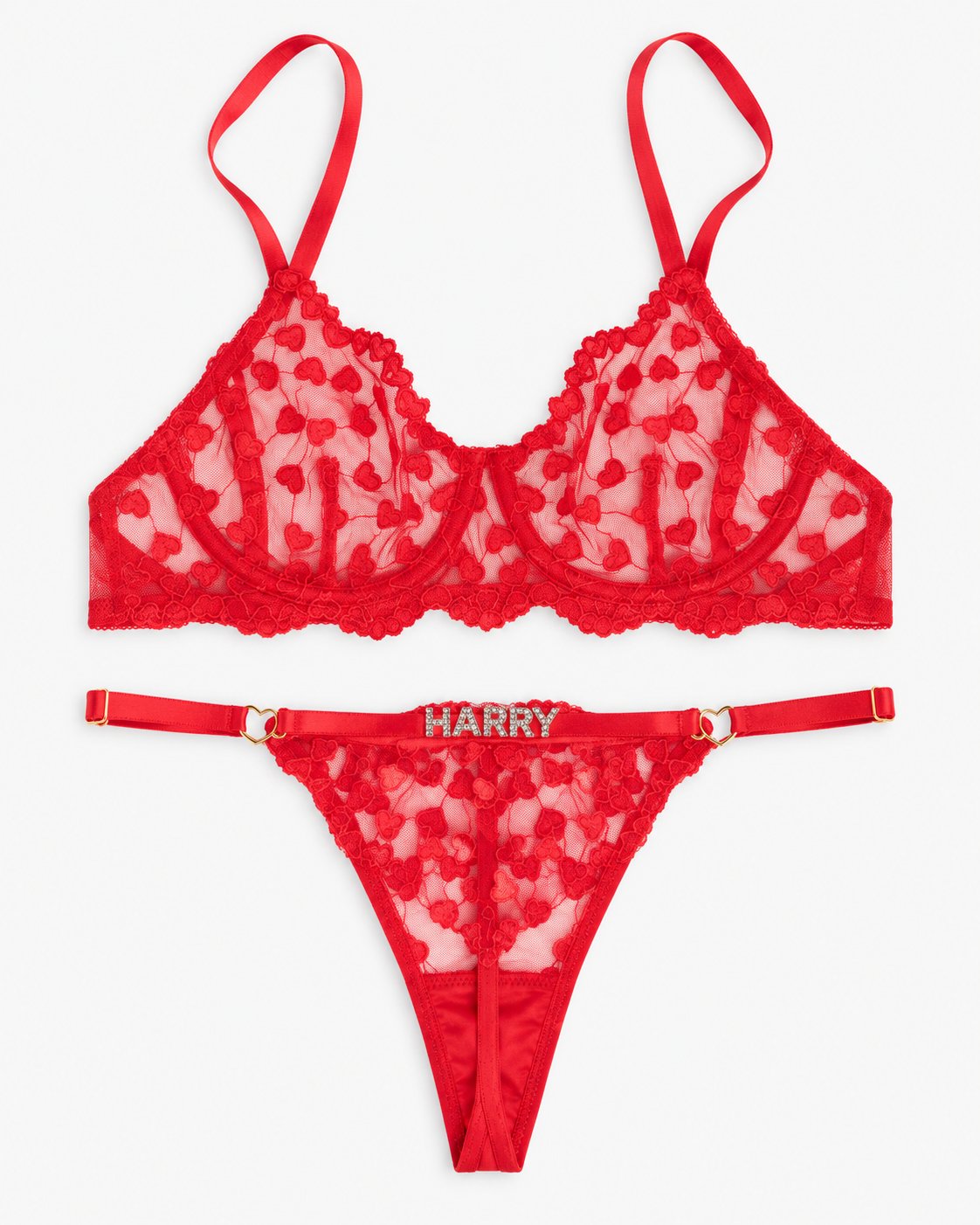 Custom Rhinestone Red Lace Lingerie Set — Red · colour view