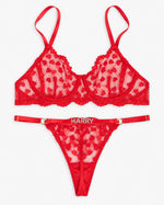 Custom Rhinestone Red Lace Lingerie Set — Red · colour view