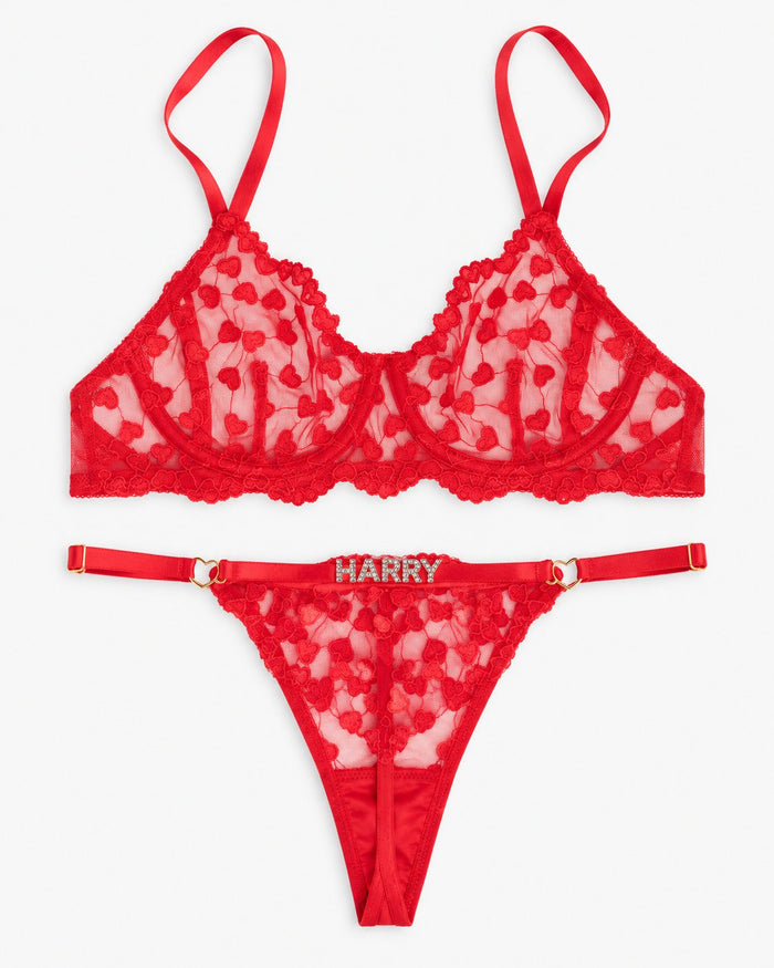 Custom Rhinestone Red Lace Lingerie Set