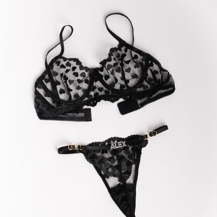 Custom Rhinestone Red Lace Lingerie Set