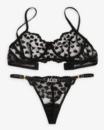 Custom Rhinestone Red Lace Lingerie Set — Black · colour view