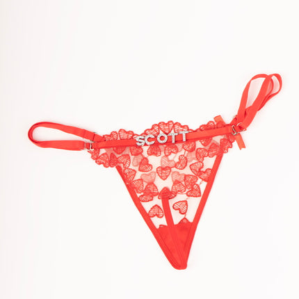 Custom Rhinestone Heart Lace Thong