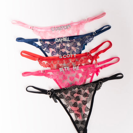 Custom Rhinestone Heart Lace Thong