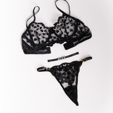 Custom Rhinestone Red Lace Lingerie Set