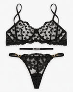 Custom Rhinestone Red Lace Lingerie Set — Black · fit and detail view