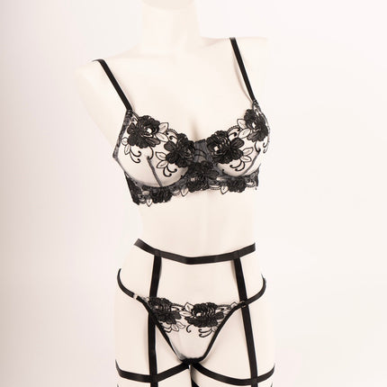 Custom Rhinestone Lace Lingerie suspender Set