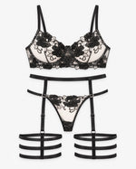 Custom Rhinestone Lace Lingerie suspender Set — Black · colour view