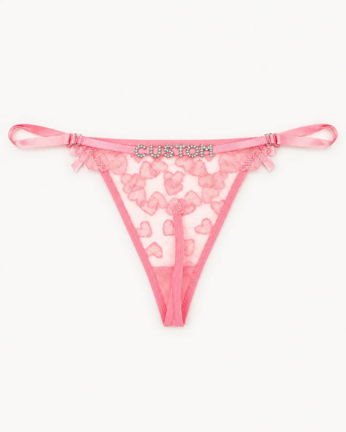Custom Rhinestone Heart Lace Thong