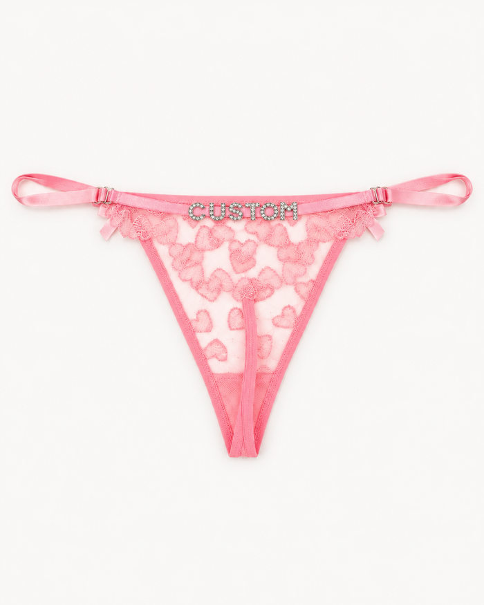 Custom Rhinestone Heart Lace Thong