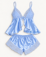 Personalised Bridal Cami & Shorts Set — Blue · blue embroidery example