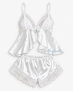 Personalised Bridal Cami & Shorts Set — White · Front · embroidery example
