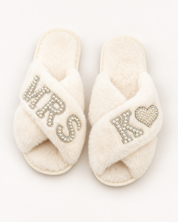 Personalised Pearl Bridal Slippers