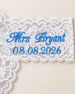 Personalised Bridal Embroidered Thong — White · Embroidery detail