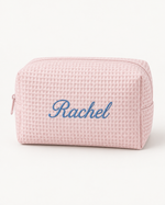 Personalised Waffle Cosmetic Bag — Pink · embroidery example