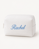 Personalised Waffle Cosmetic Bag — White · embroidery example