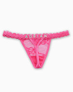 Personalised pink lace thong with custom name in rhinestone letters